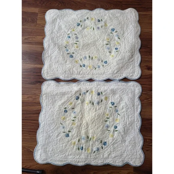 Embroidered White Floral FULL DOUBLE Coverlet + 2 Shams Retro Cottagecore Granny - Picture 5 of 12